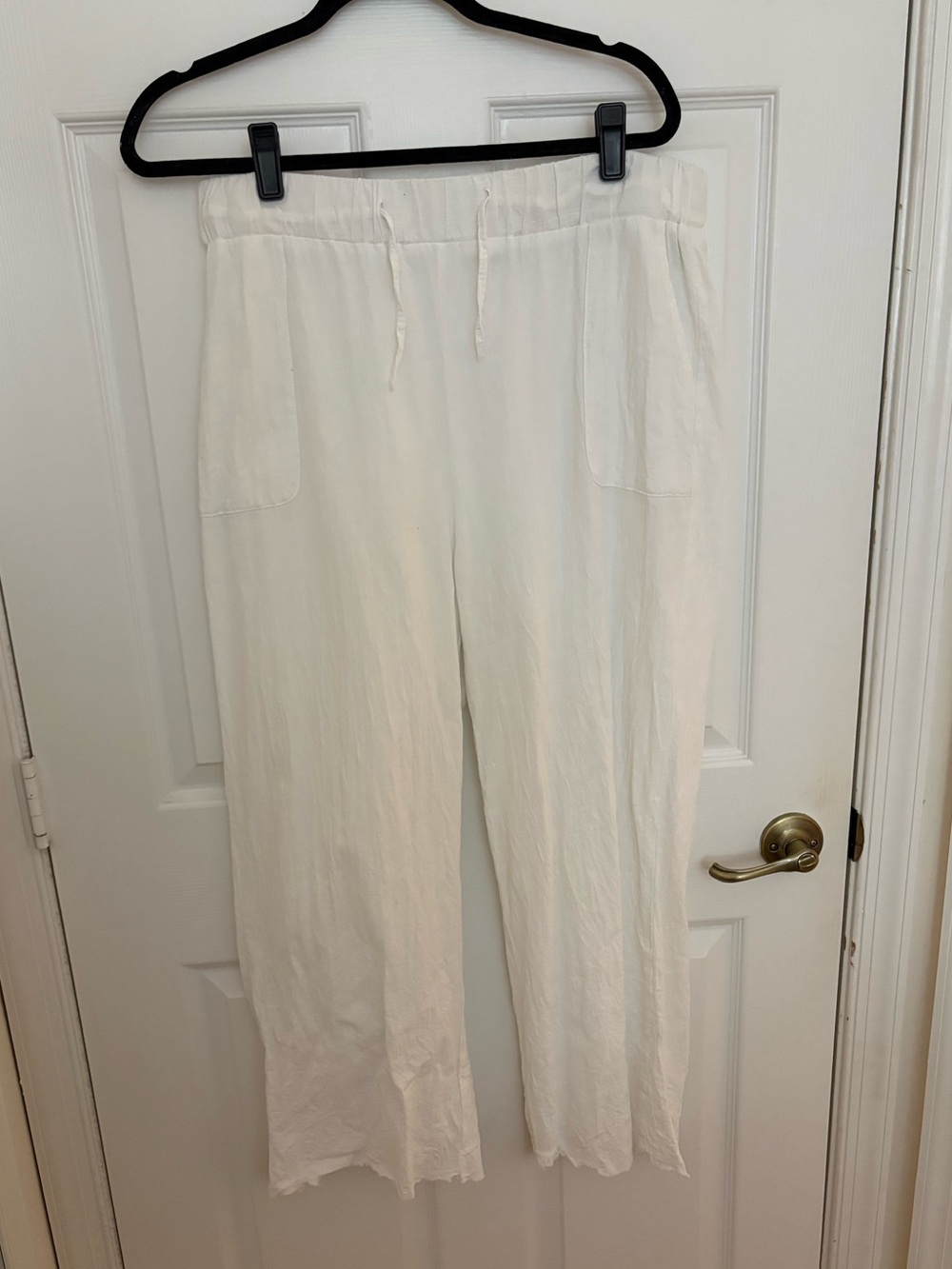 Misook White Wide-Leg Drawstring Linen Pants